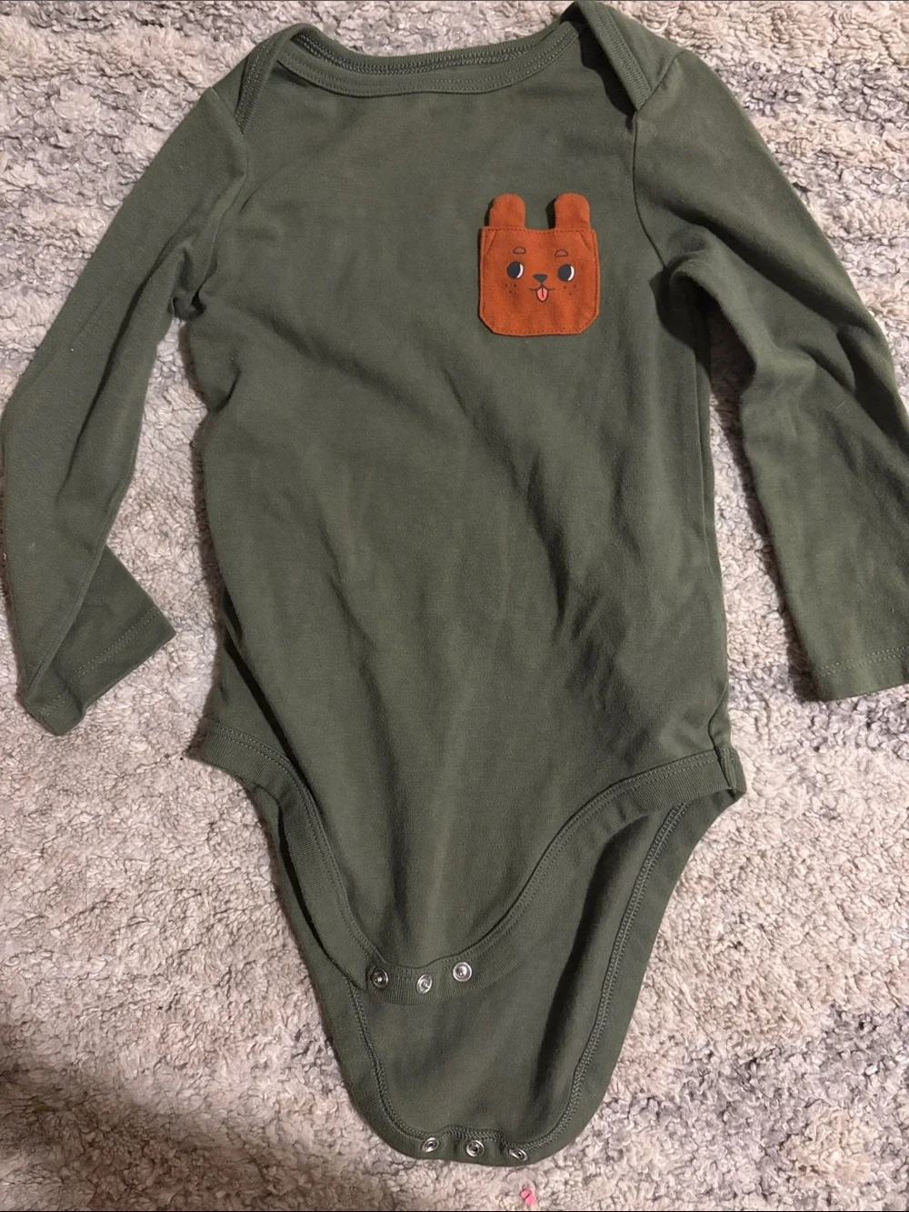 24mo cat & jack Kids Olive Green Long-Sleeve One-Piece Bodysuit with Bear Pocket